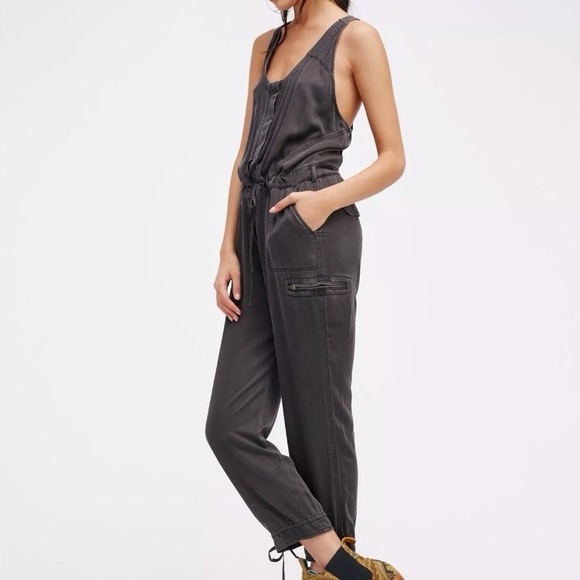 Free People Pants - Free people Roaring rayon utilitarian jumpsuit size 8 dark gray